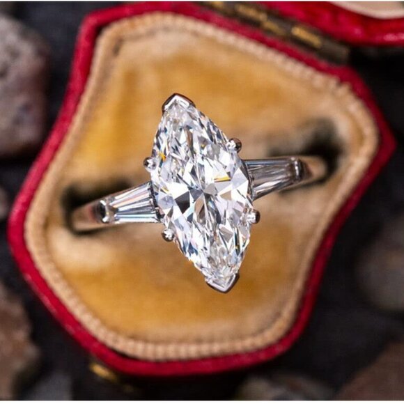 Drizzle Jewels 2.40 Ct Marquise & Baguette Cut Lab Created Diamond Three Stone - Picture 1 of 6
